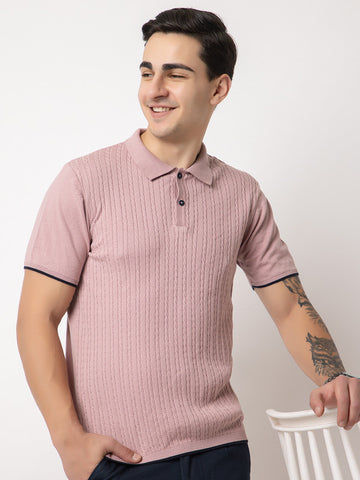 Cable Knit Polo T-shirt I Lavendar