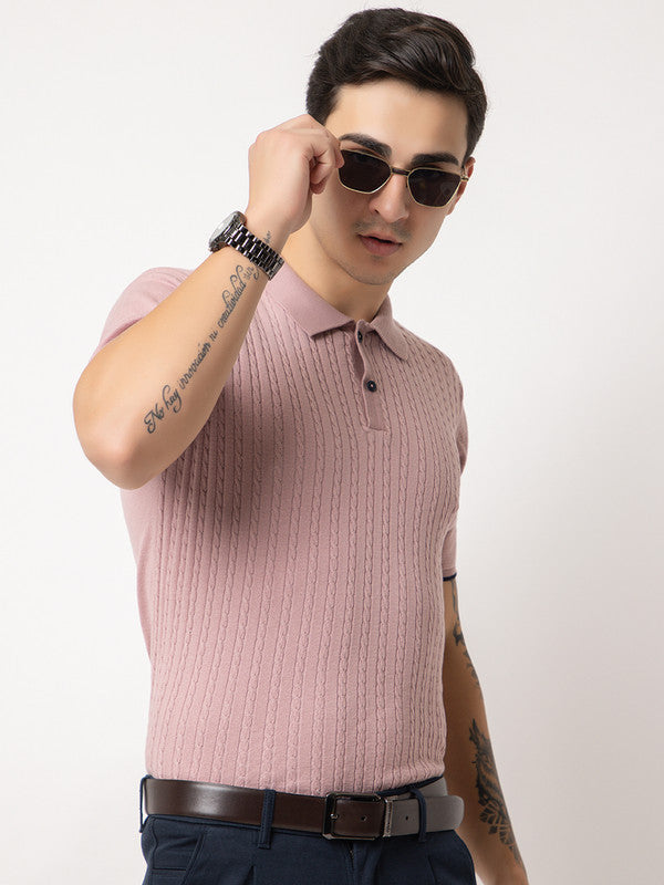 Cable Knit Polo T-shirt I Lavendar