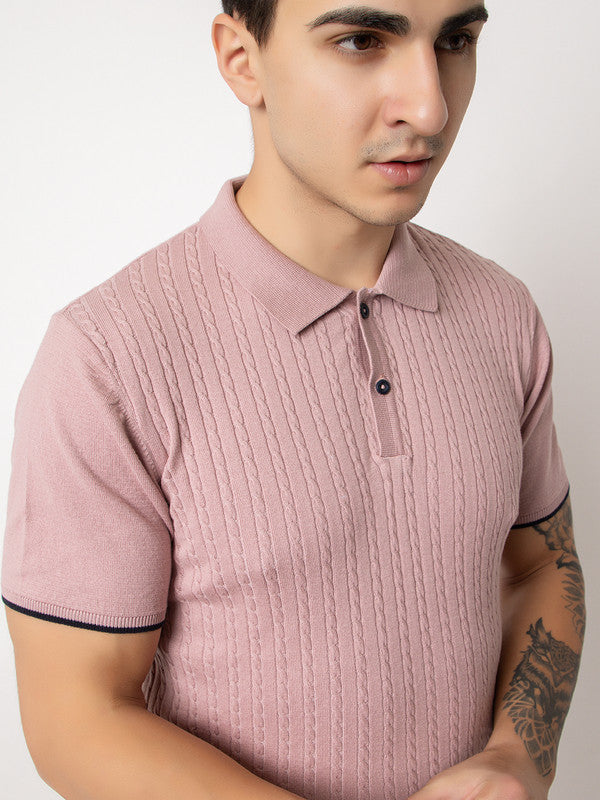 Cable Knit Polo T-shirt I Lavendar