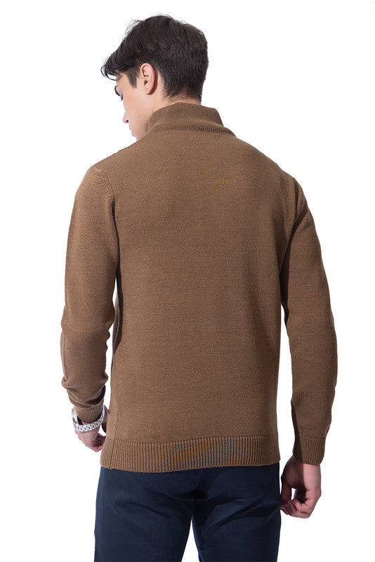 Chunky Cable Half Zip Pullover I Certified Wool I Tan Brown