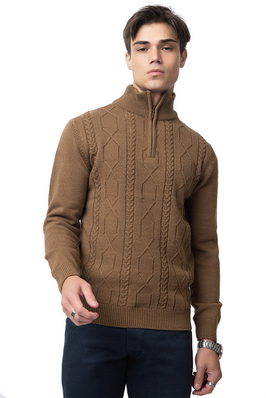 Chunky Cable Half Zip Pullover I Certified Wool I Tan Brown