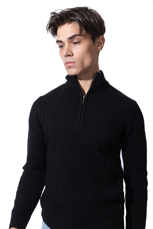 Chunky Cable Half Zip Pullover I Certified Wool I Black