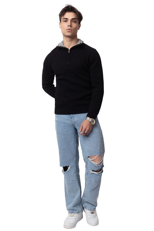 Chunky Cable Half Zip Pullover I Certified Wool I Black