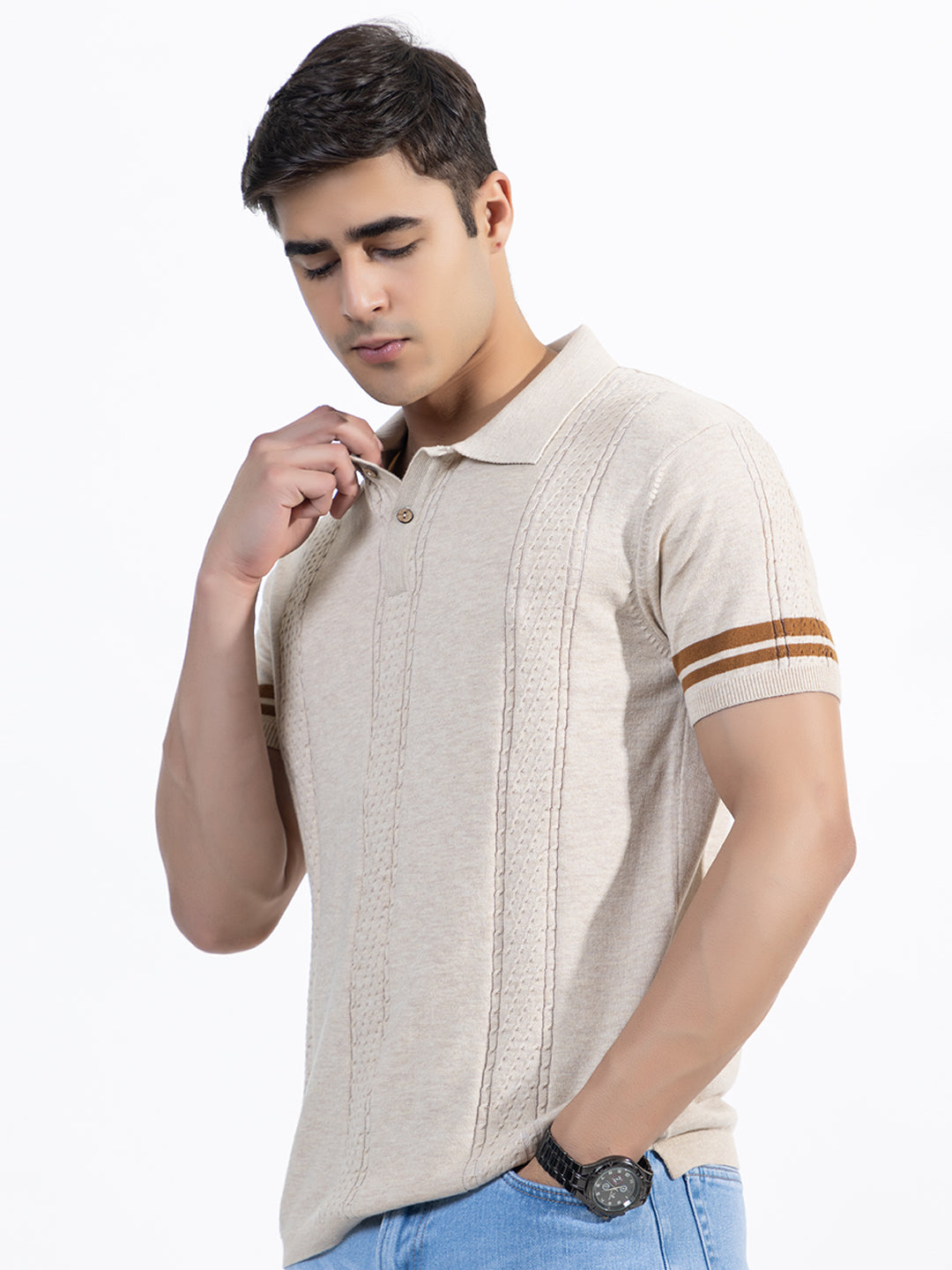 Textured Knit Polo I Oatmeal