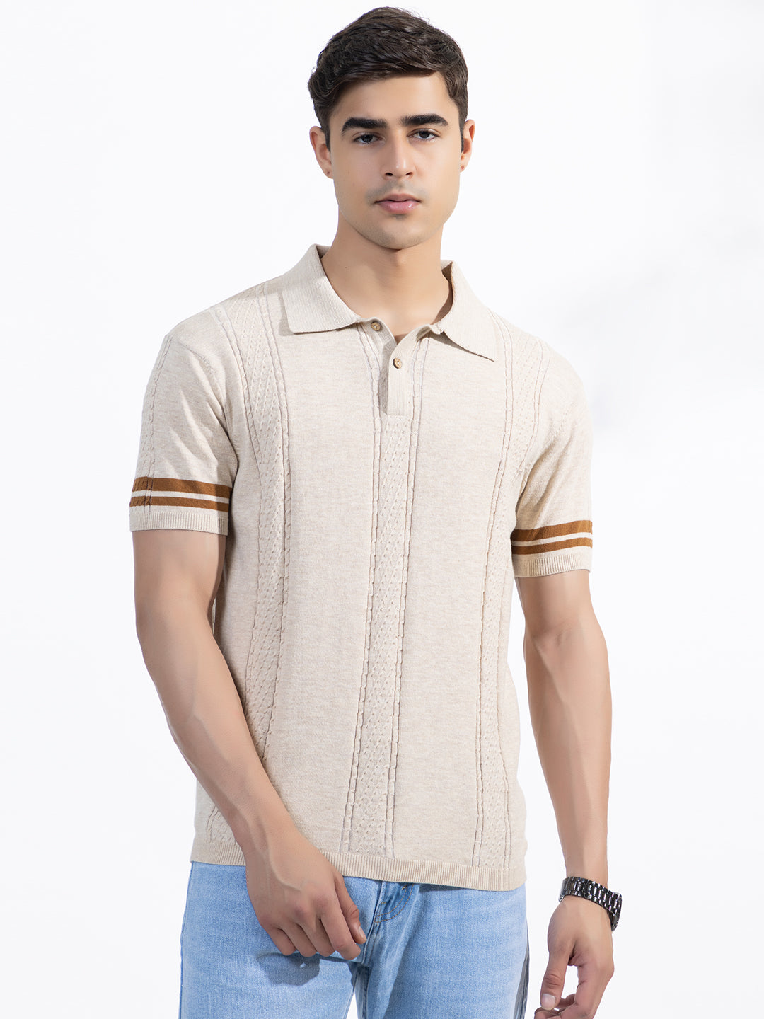 Textured Knit Polo I Oatmeal