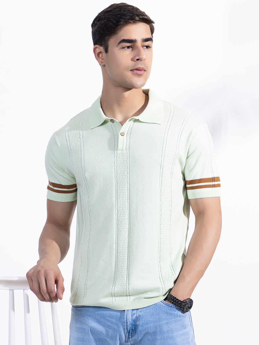 Textured Knit Polo I Mint Green