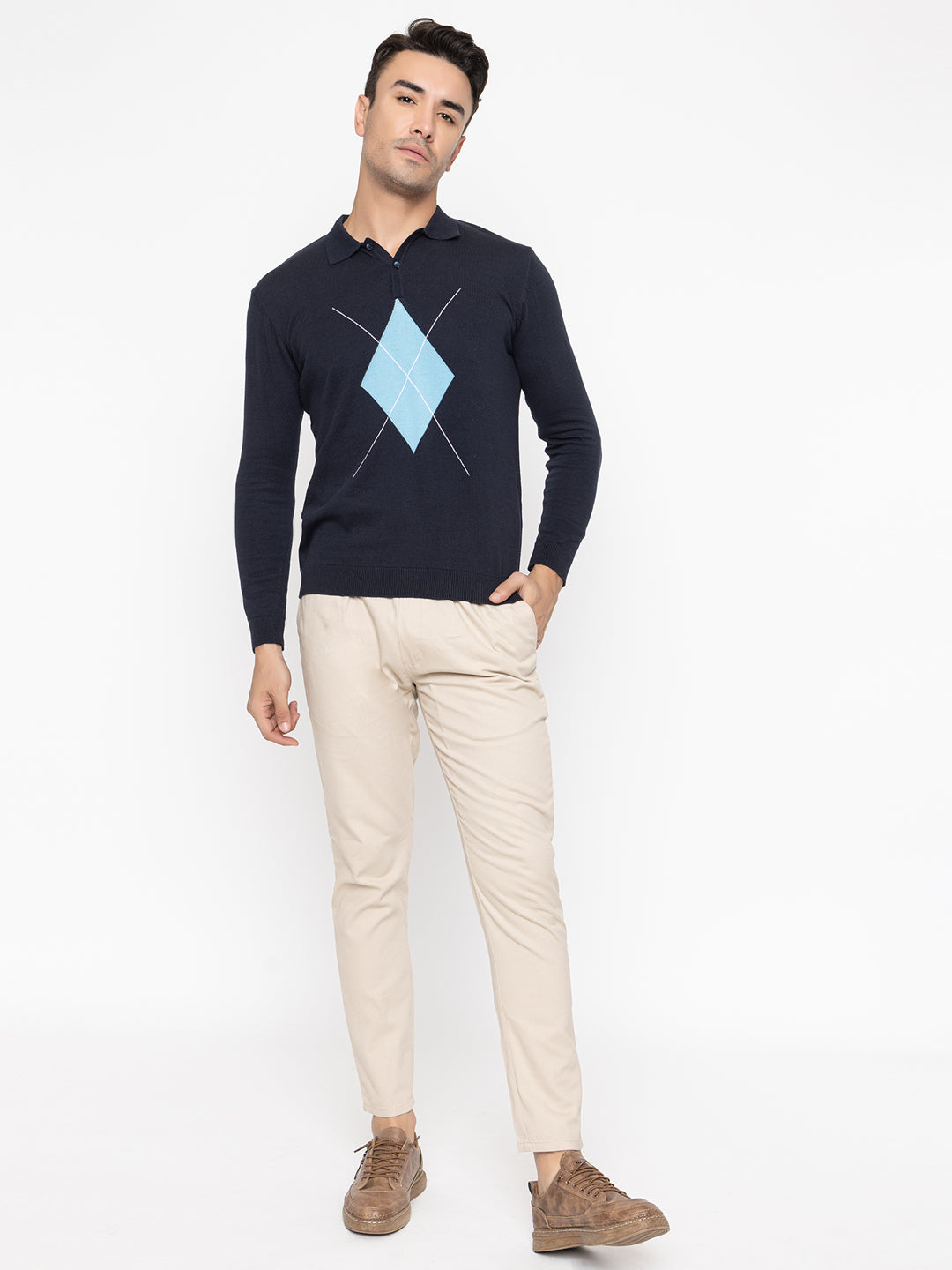 Argyle Knit Shirt I Navy