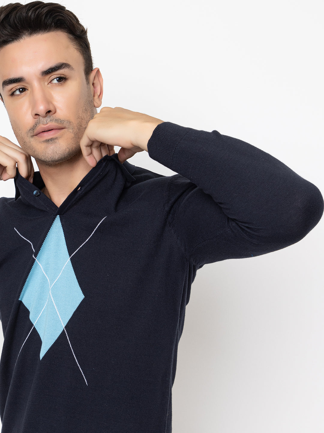 Argyle Knit Shirt I Navy