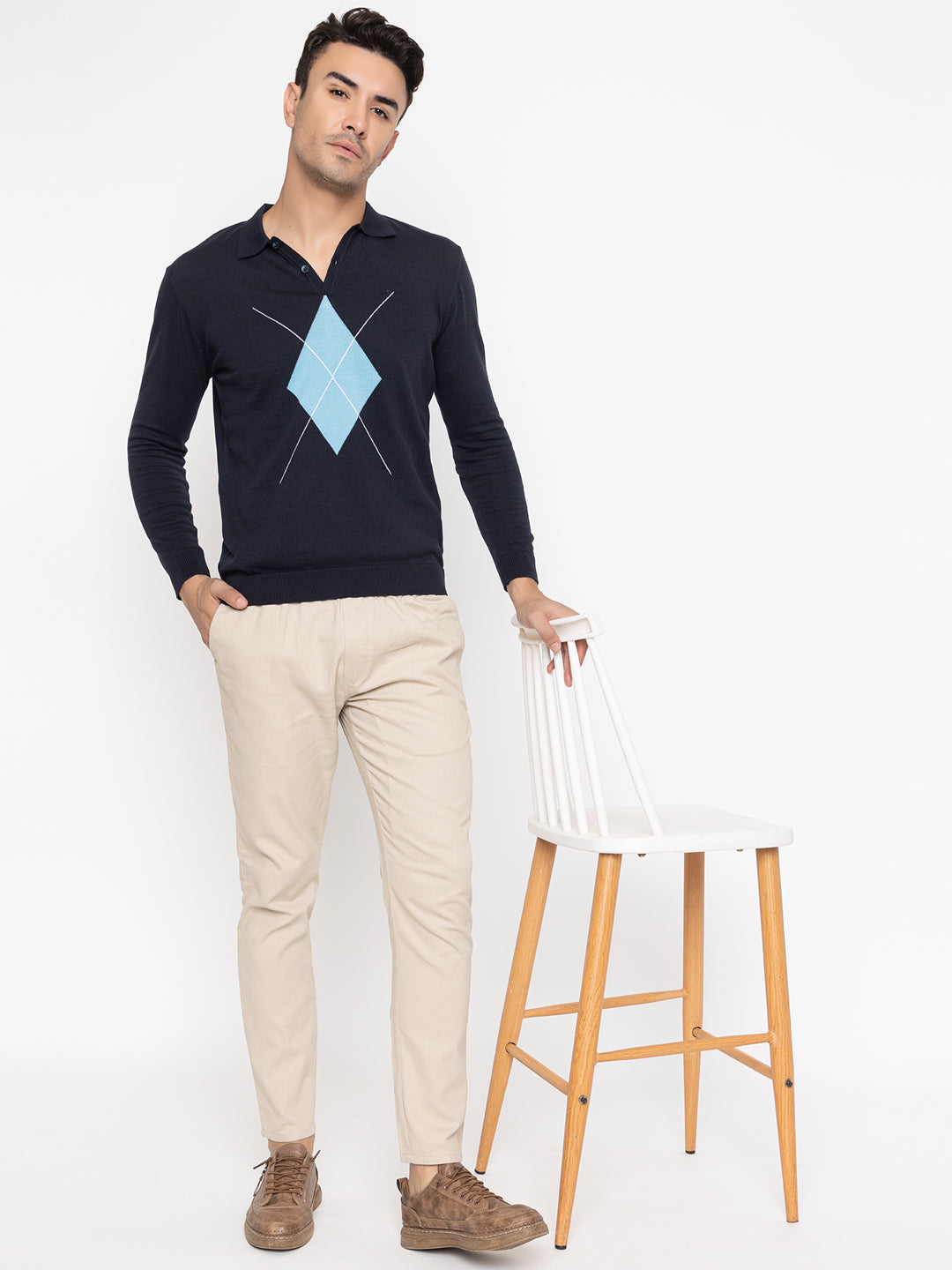 Argyle Knit Shirt I Navy