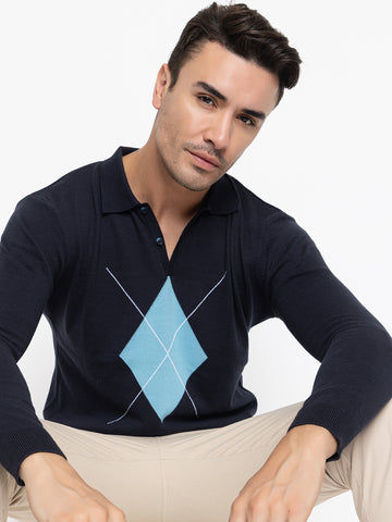 Argyle Knit Shirt I Navy