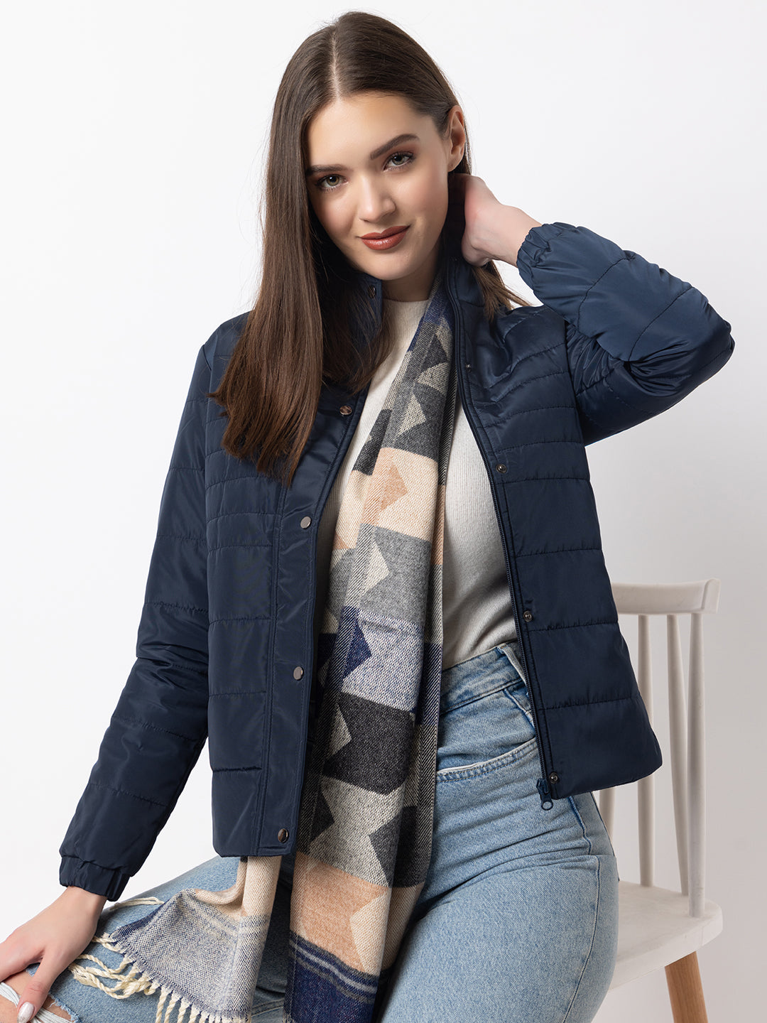 Quilted Puffer Jacket I Navy