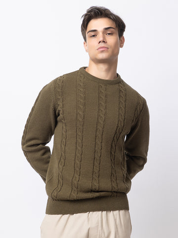 Chunky Cable Knit Pullover I Certified Wool I Olive