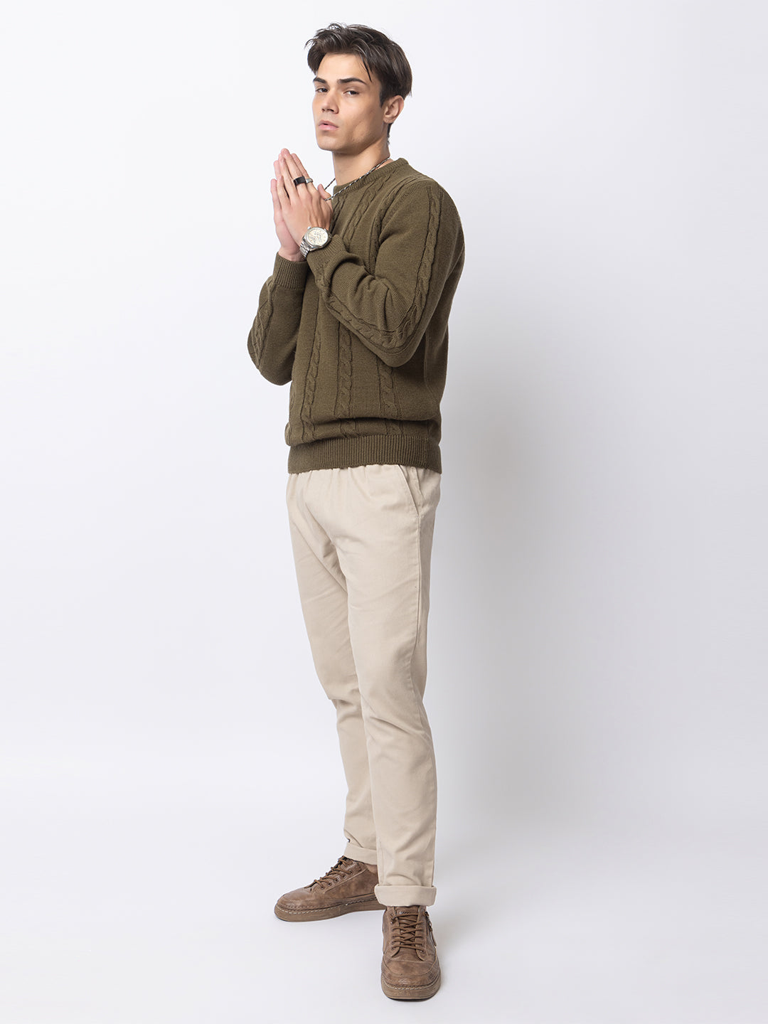 Chunky Cable Knit Pullover I Certified Wool I Olive