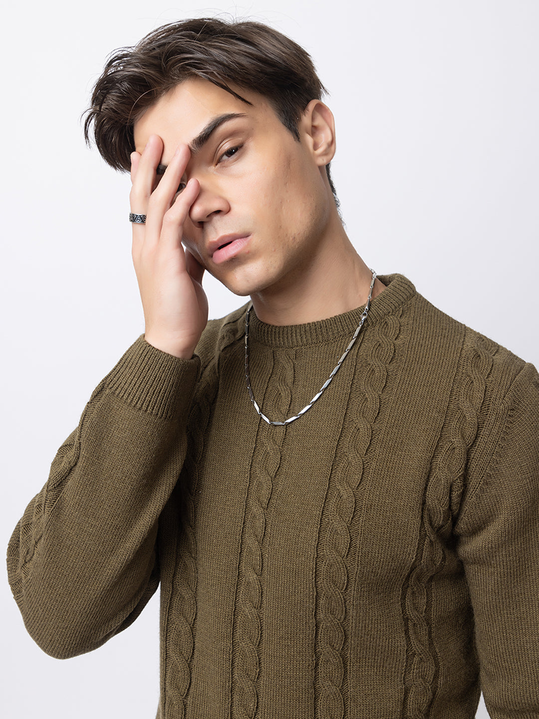 241 Chunky Cable Knit Pullover I Woolmark Certified I Olive