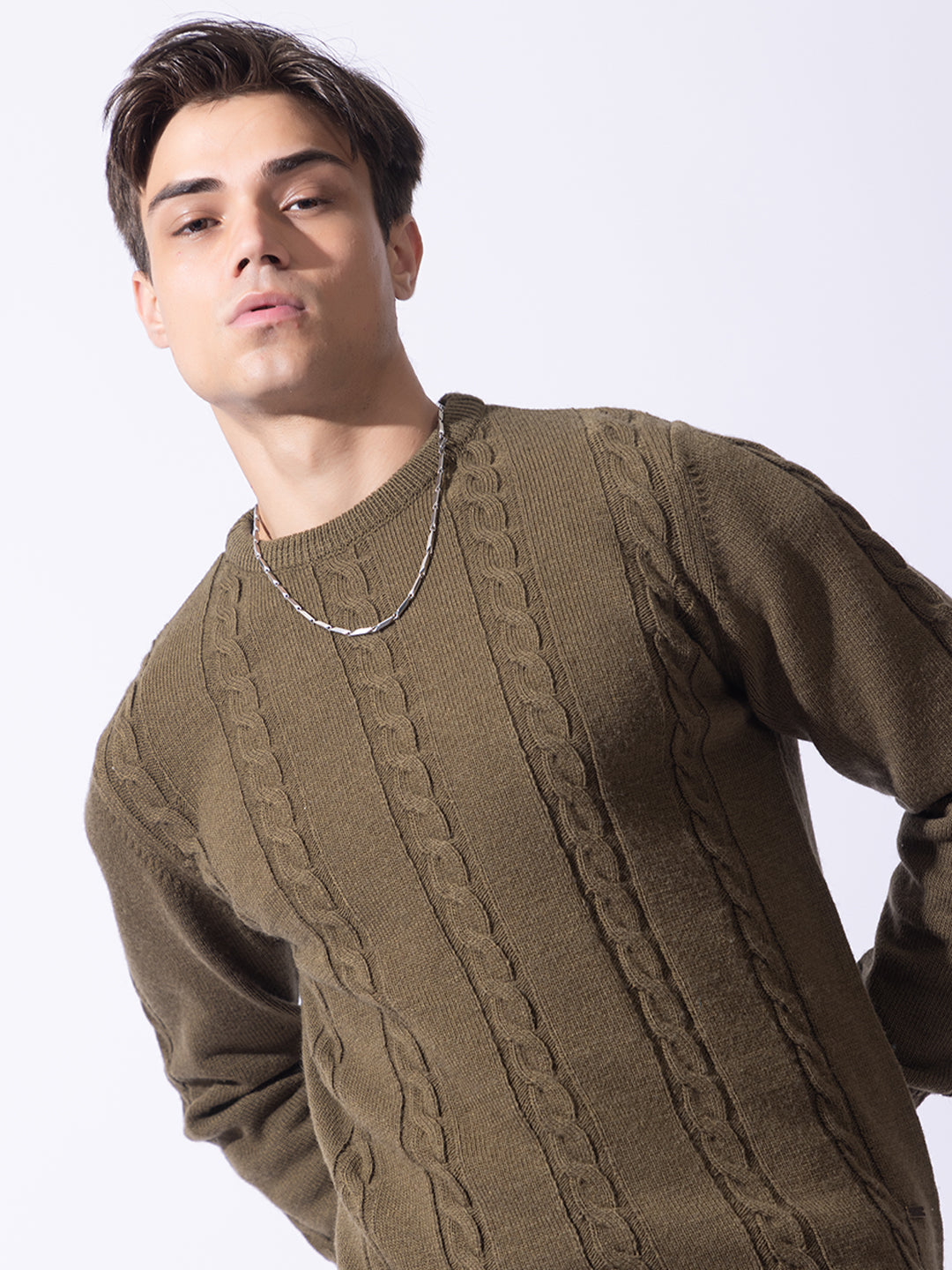 241 Chunky Cable Knit Pullover I Woolmark Certified I Olive