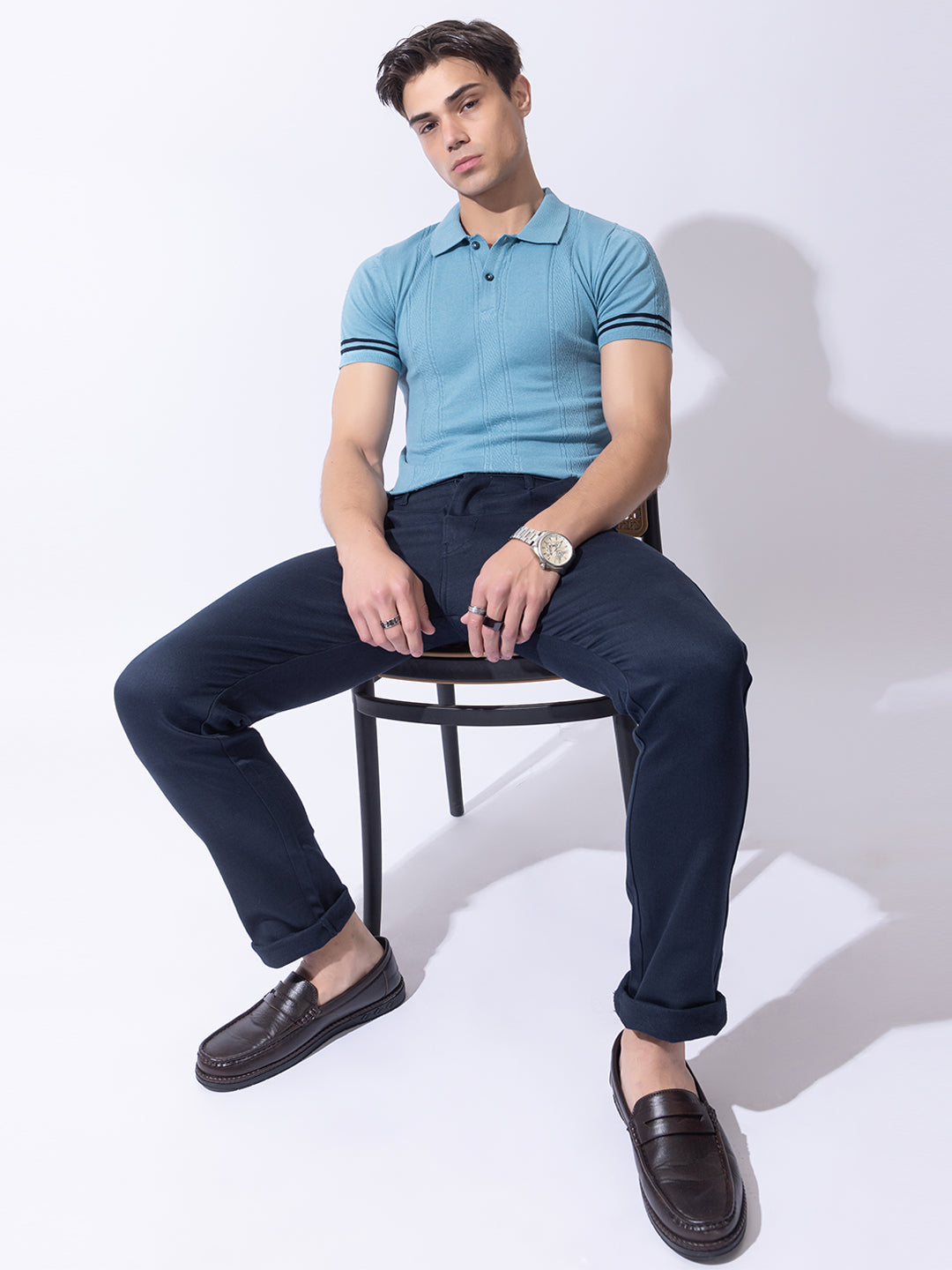Textured Knit Polo I Aqua Blue