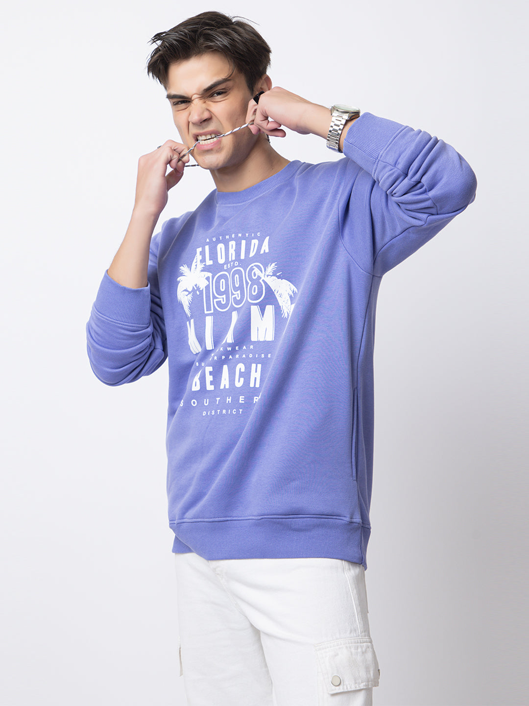 Oversized Quilted Fleece Sweatshirt I Purple