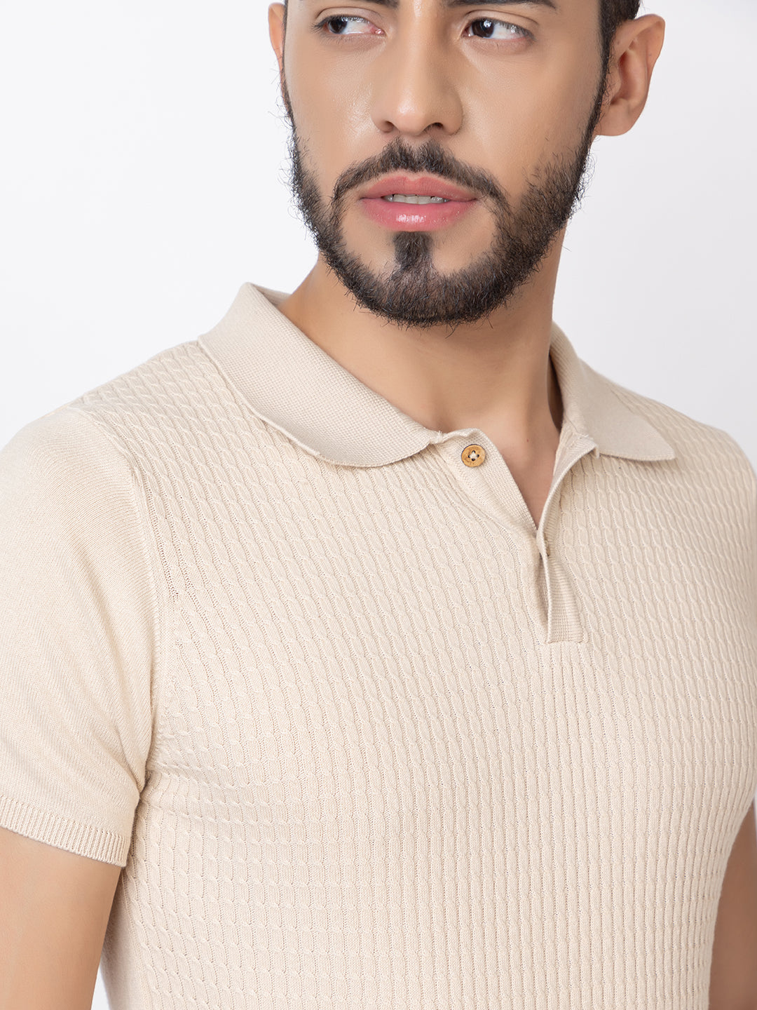 Cable Knit Polo T-shirt I Oatmeal