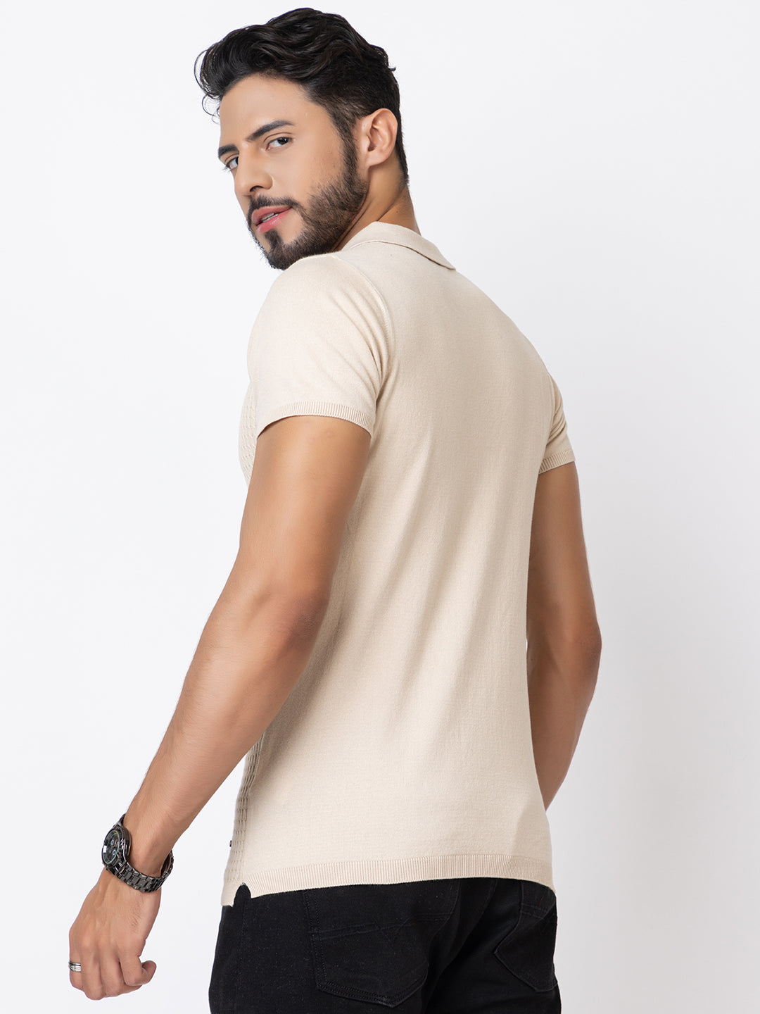 Cable Knit Polo T-shirt I Oatmeal