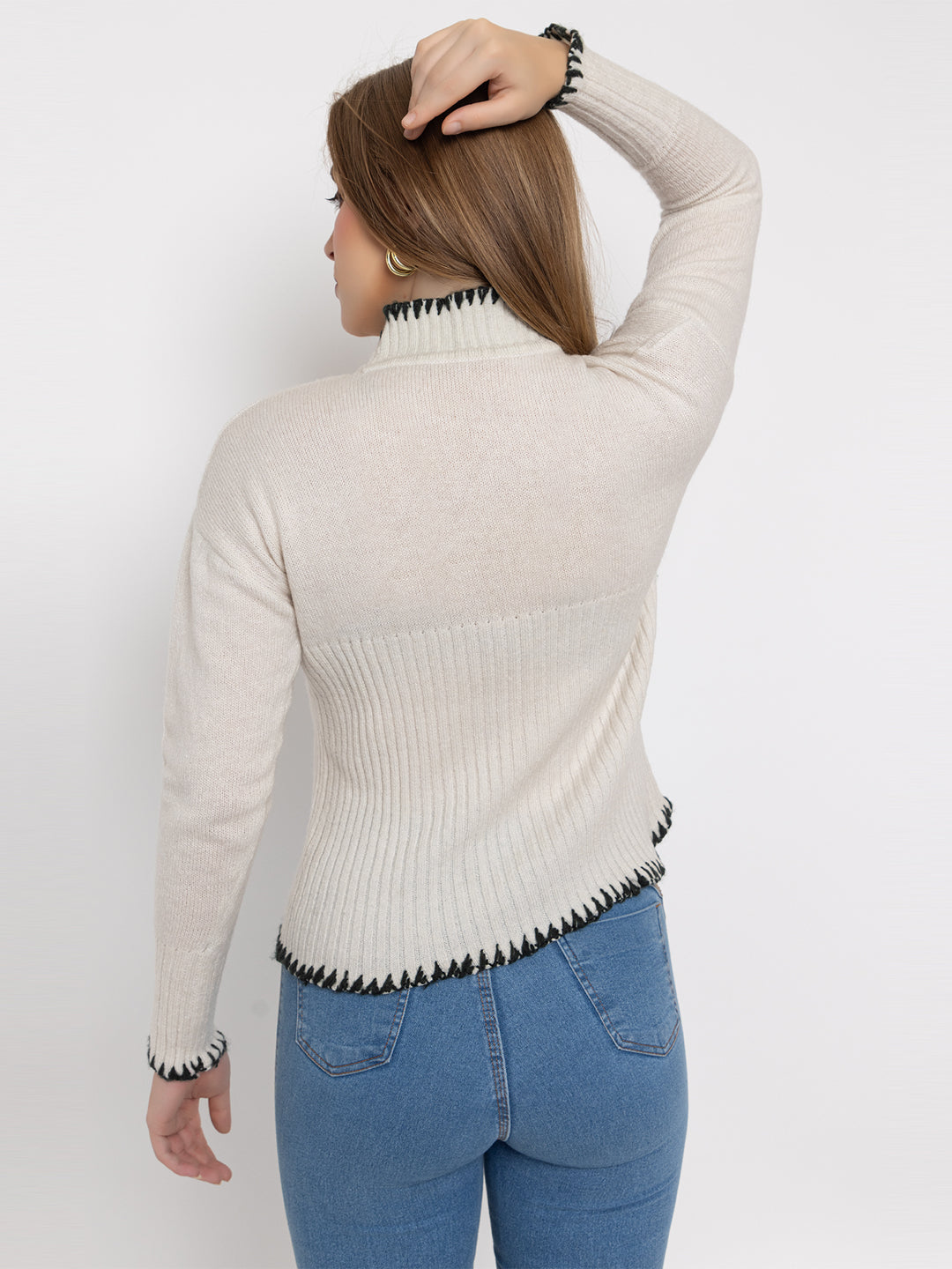 Ribbed High Neck Pullover I White