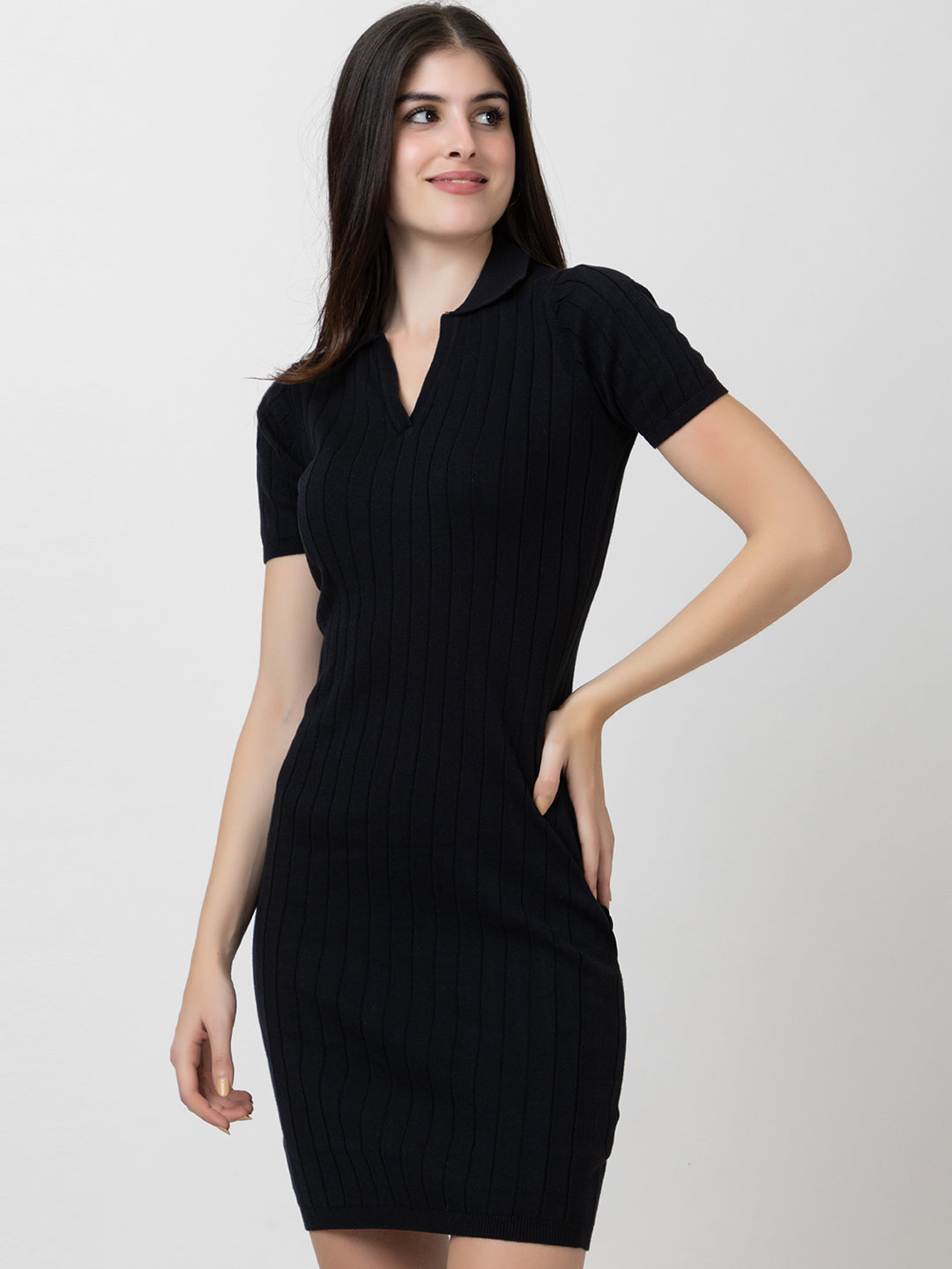 Rib Knit Dress I Pure Cotton I Black