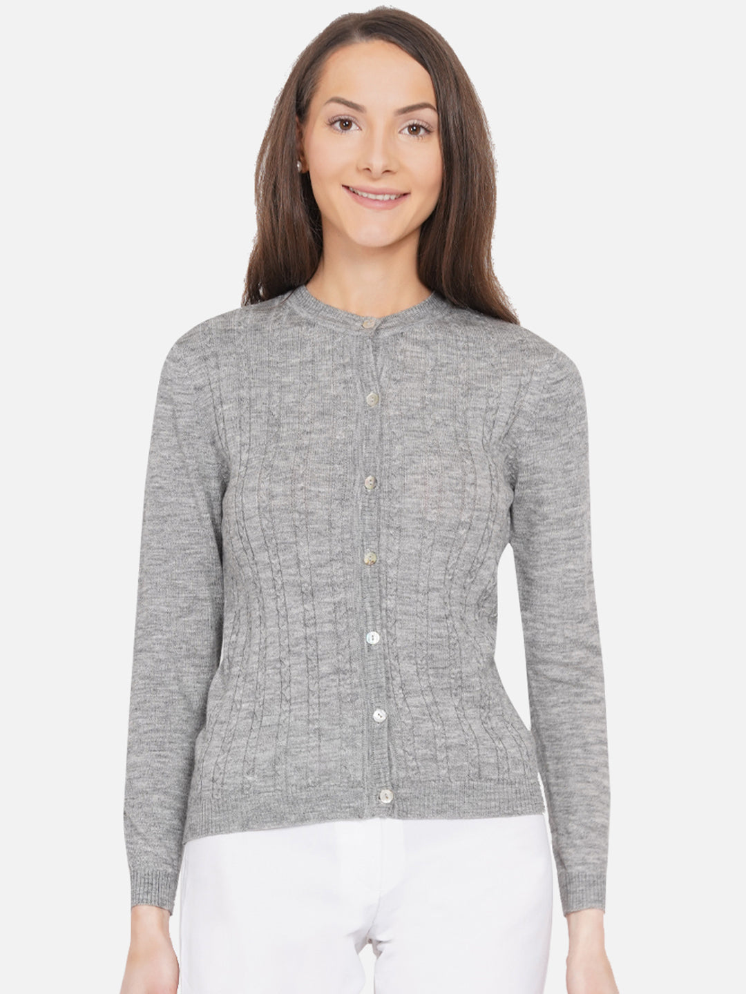 Wool Cable Knit Cardigan I Grey