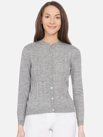 Wool Cable Knit Cardigan I Grey