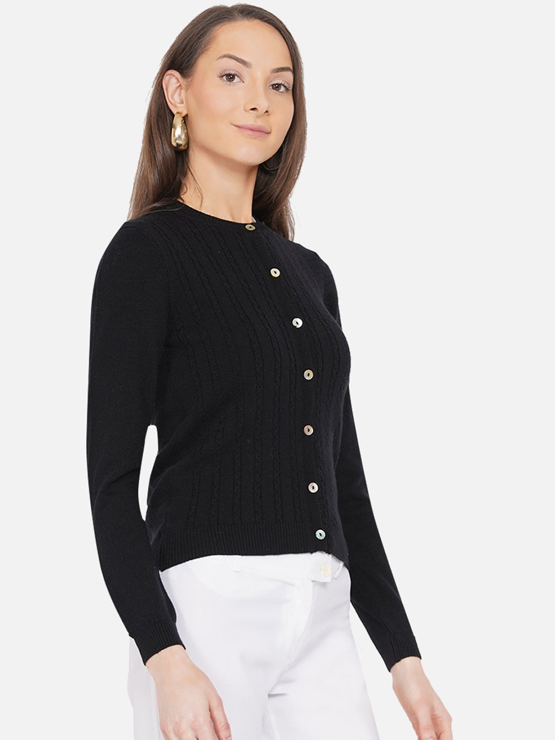 Wool Cable Knit Cardigan I Black