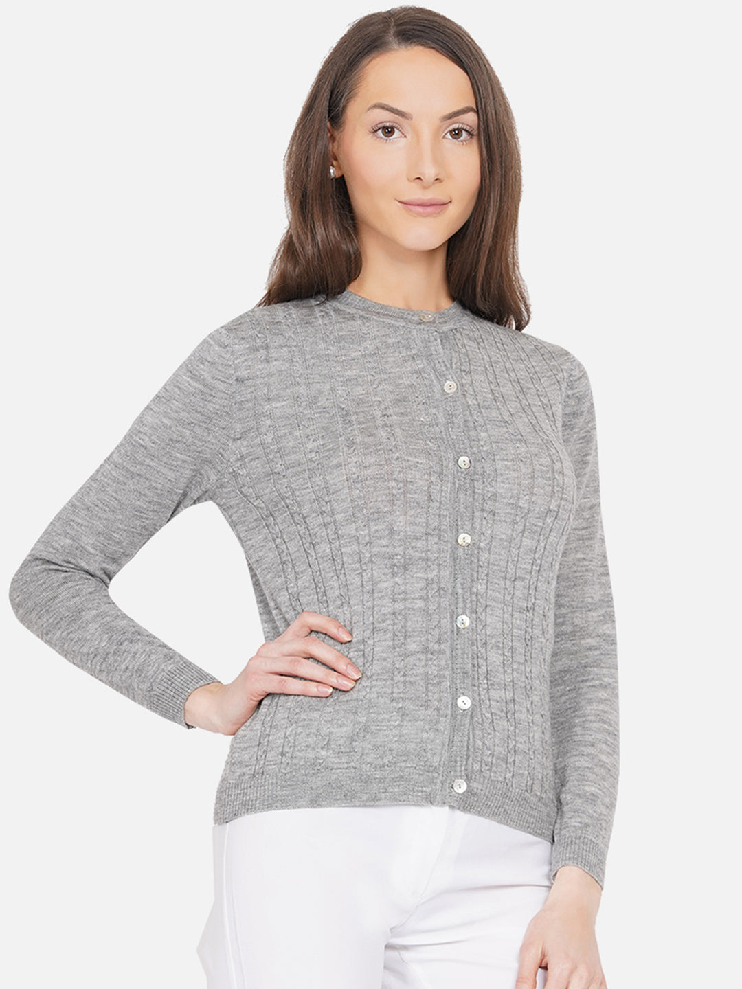 Wool Cable Knit Cardigan I Grey