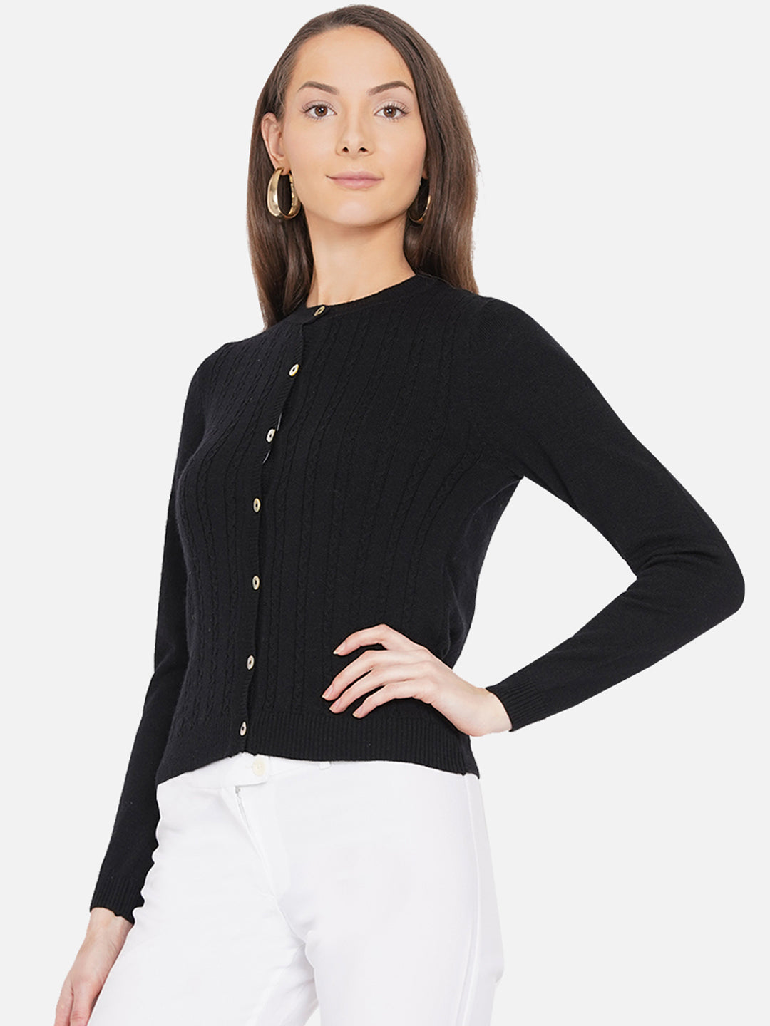 Wool Cable Knit Cardigan I Black