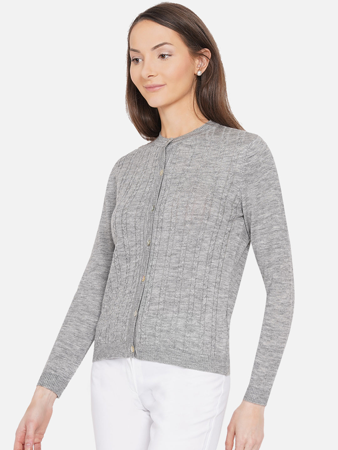Wool Cable Knit Cardigan I Grey