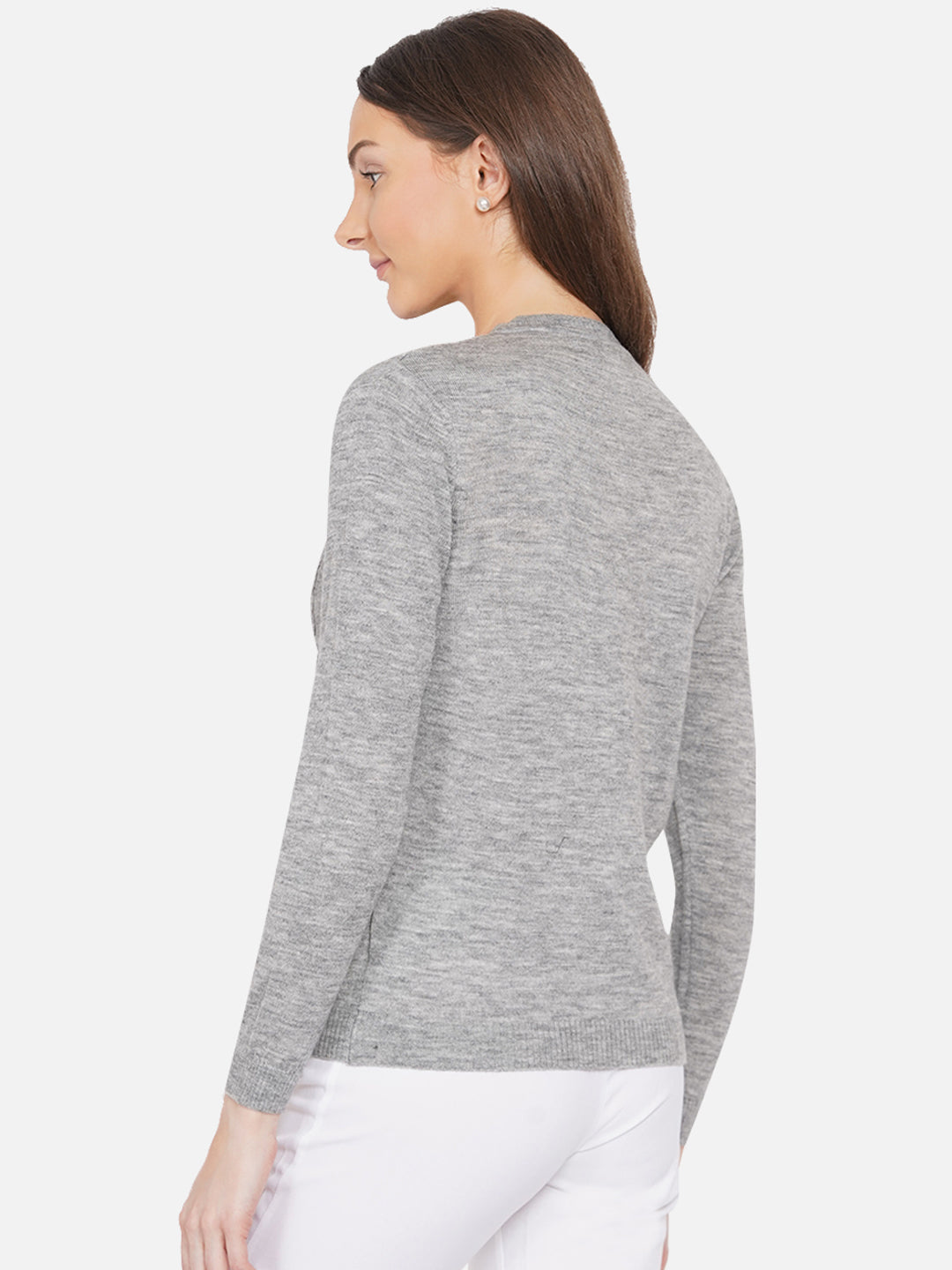 Wool Cable Knit Cardigan I Grey