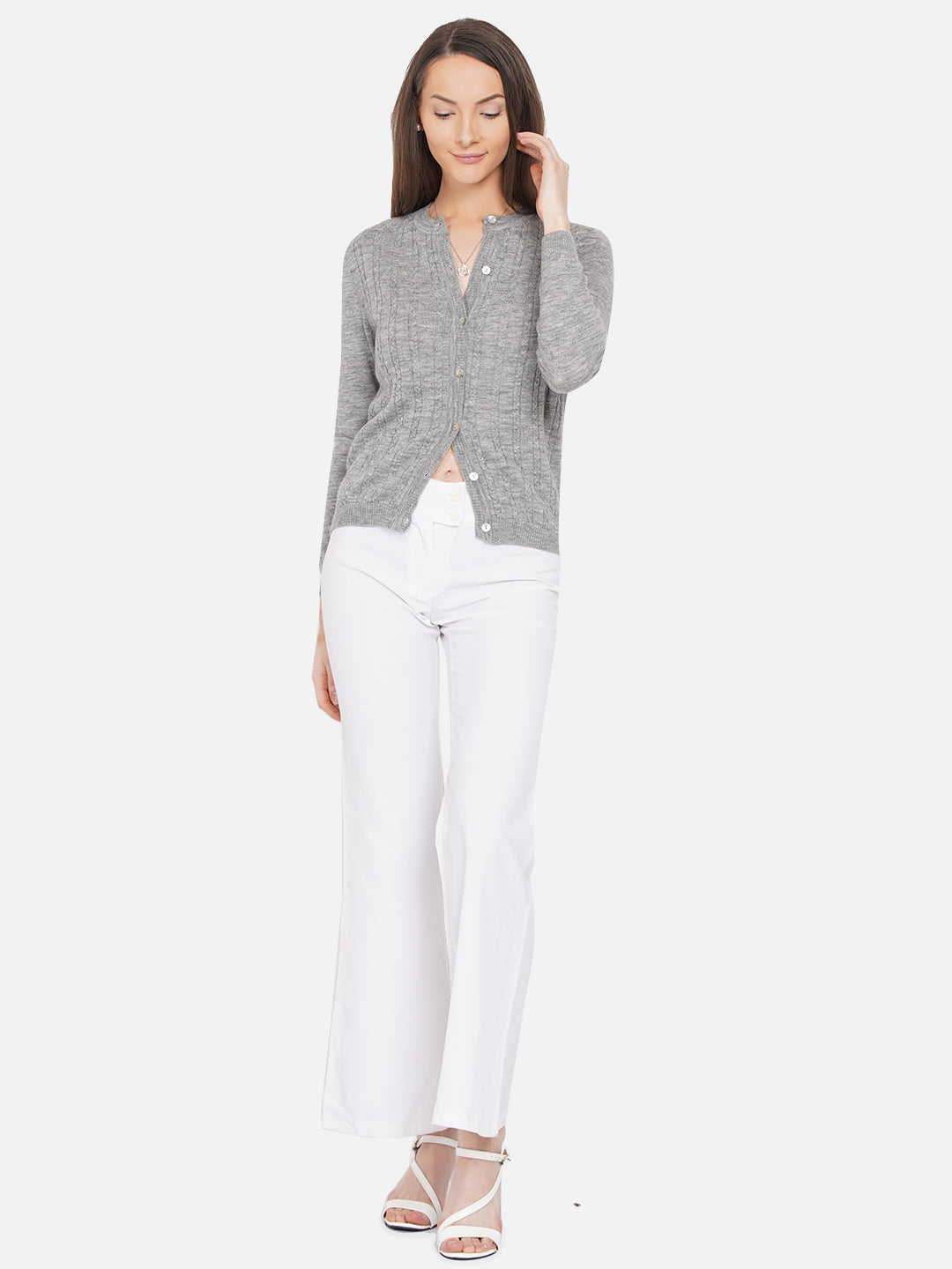 Wool Cable Knit Cardigan I Grey