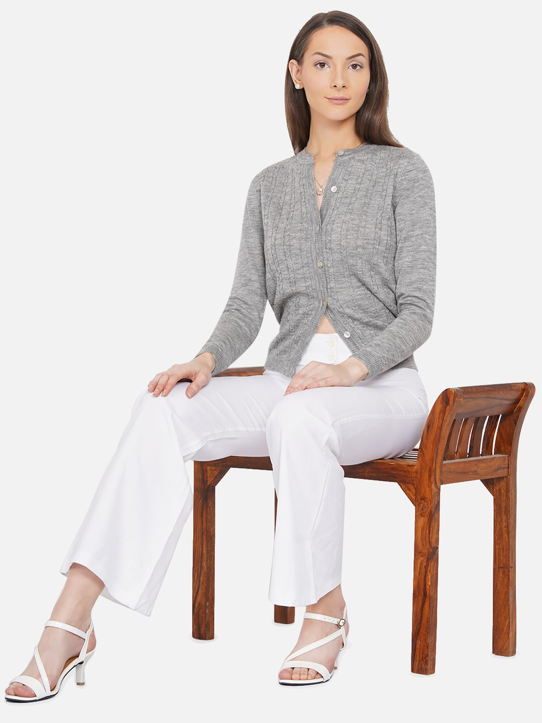 Wool Cable Knit Cardigan I Grey